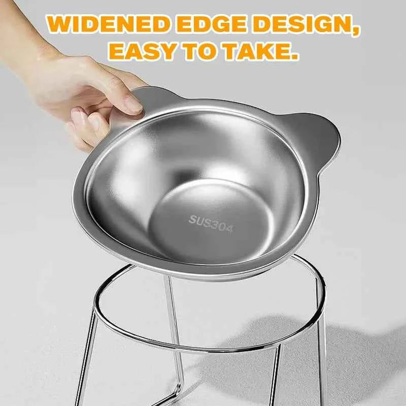 Stainless Steel Pet Bowl Slanted Anti Cervical Spondylosis for Cats and Dogs Dual Use Feeder
