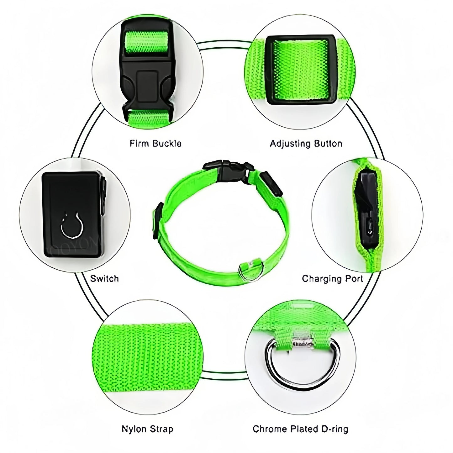 Rechargeable LED Dog Collar with USB Charging, Waterproof and Reflective Adjustable Nylon for Nighttime Safety