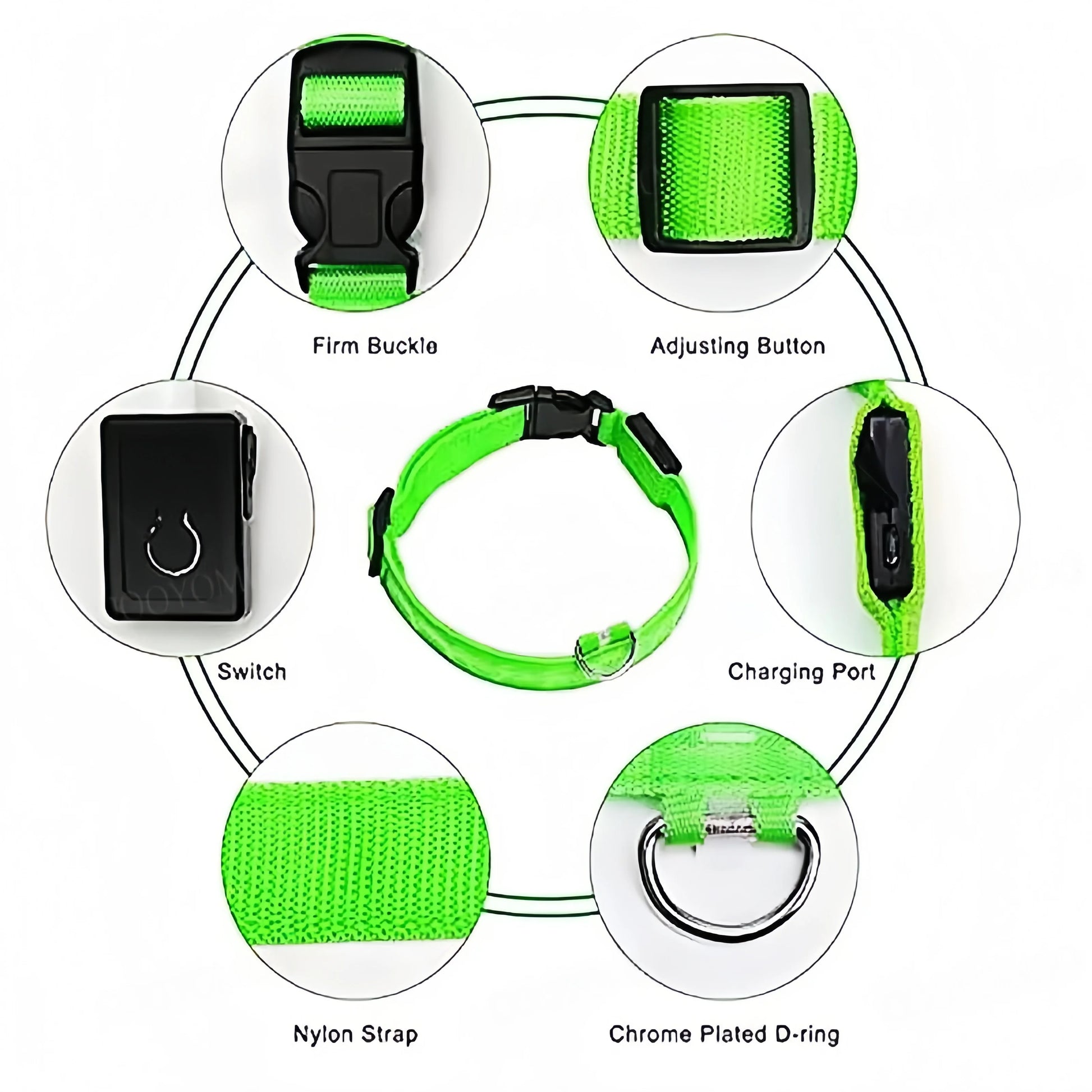 Rechargeable LED Dog Collar with USB Charging, Waterproof and Reflective Adjustable Nylon for Nighttime Safety