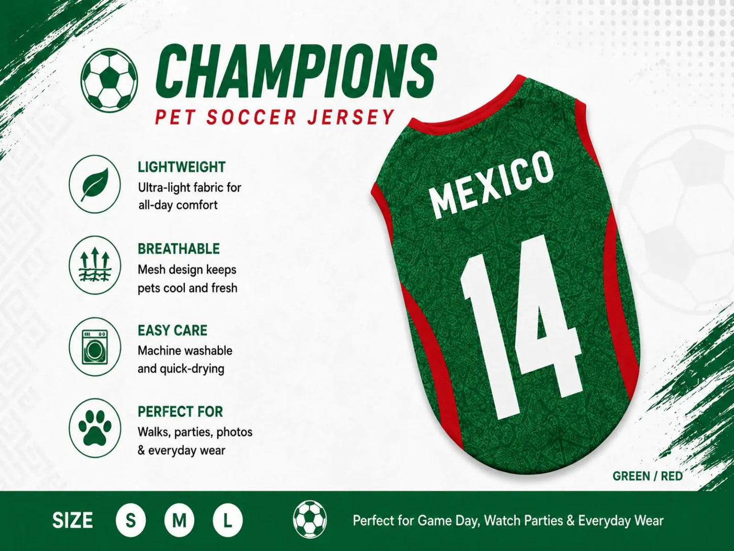 Pet Soccer Jersey Outfit - Cute Game Day Pet Shirt for Small, Medium Dogs & Cats Clothes Fashionable Clothing